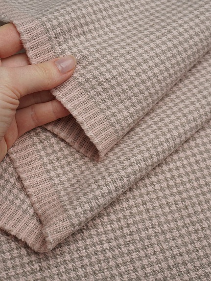 Лен костюмный с эф.мятости "Гусиная лапка" цв.бежевый/лососевый, ш.1.45м, лен-100%, 350гр/м.кв