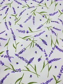Полулен "Аромат лаванды на белом", ш.1.5м, лен -30%, хлопок-70%, 140гр/м.кв