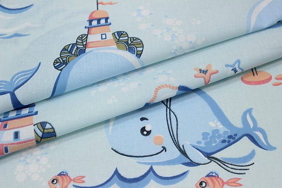 Поплин "Веселый китенок", ш.1.5м, хлопок-100%, 115гр/м.кв