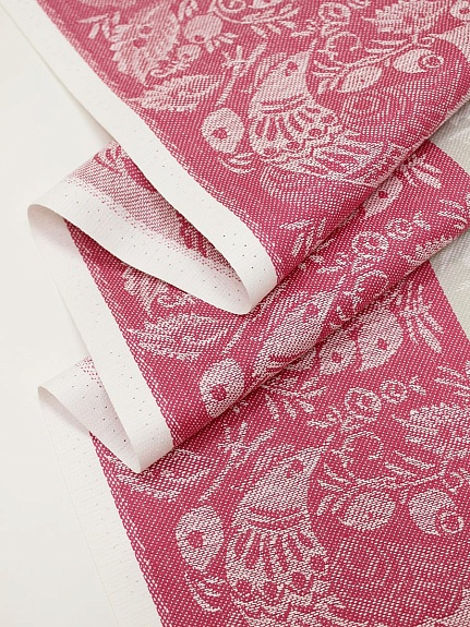 Холст полотенечный жаккард "Птицы" цв.фуксия/серый, ш.0.5м, лен-30%, хлопок-70%, 210гр/м.кв