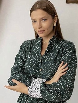 Платье из Теплого хлопка "Мелкие белые листочки"