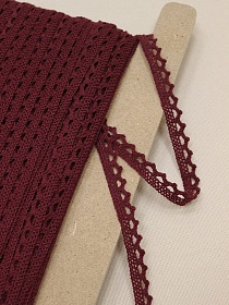 Кружево цв.т.бордово-вишневый, ш.10мм, хлопок-90%, п/э-10%, рис.075/17