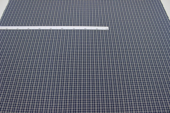 Мерный лоскут(ткань в отрезах) - Пестрядь этнографическая под домоткань "Белая клетка на темно-синем