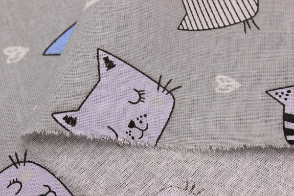 Бязь "Голубые котята на светло-сером", ВИД2, СОРТ2, ш.1.5м, хлопок-100%, 120гр/м.кв