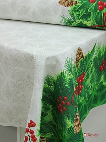 Рогожка "Рождественская ягода по кайме", (комп), ш.1.5м, хлопок-100%, 165гр/м.кв