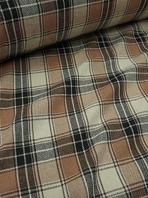 Фуле "Клетка" цв.карамельно-коричневый/бежевый/черный, ш.1.45м, хлопок-95%, п/э-5%, 150гр/м.кв