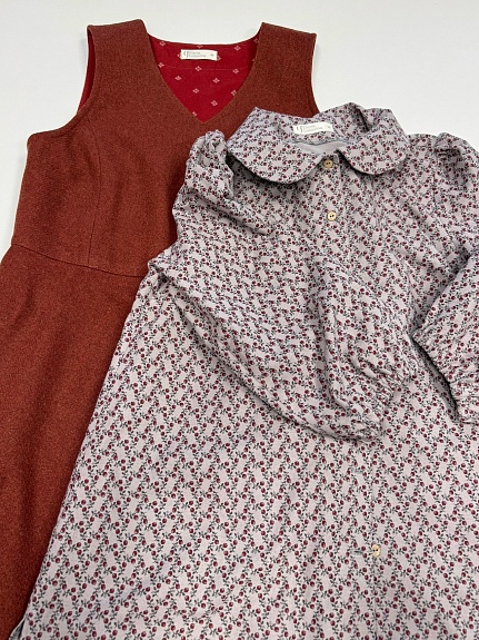 Рубашка из теплого хлопка "Винтажная брусничка" и сарафан и шерстяной ткани