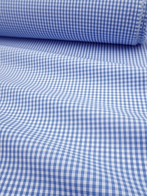Пестроткань сорочечная "Мелкая клетка" цв.ярко-голубой/белый , ш.1.45м, хлопок-100%, 100гр/м.кв