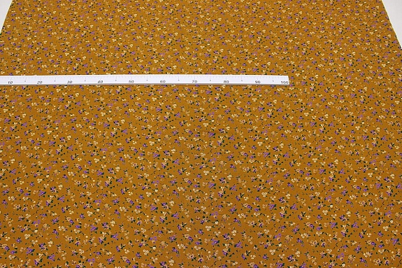 Штапель Премиум "Цветочная грация" цв.темная горчица, ш.1.42м, вискоза-100%, 120гр/м.кв