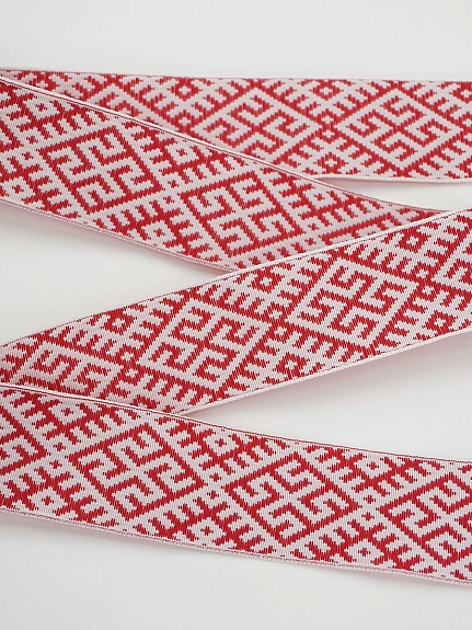 Жак.лента 30мм Красный орнамент на белом