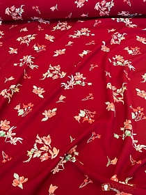 Штапель Премиум "Цветочная пьеса на малиновом", ш.1.43 м, вискоза-100%, 120 гр/м.кв