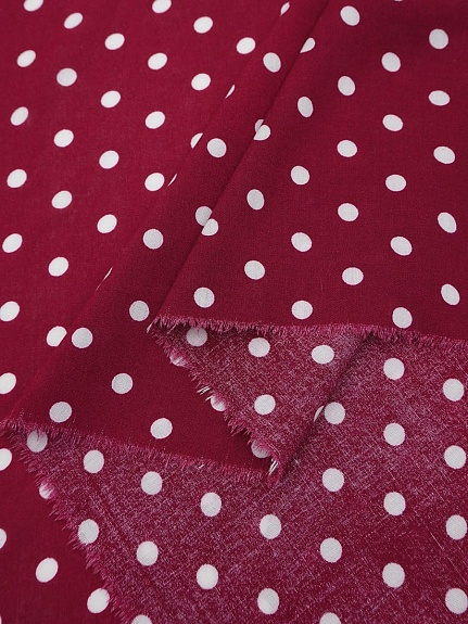 Штапель "Редкий средний горох №2 на малиново-бордовом", ш.1.44м, вискоза-100%, 110гр/м.кв