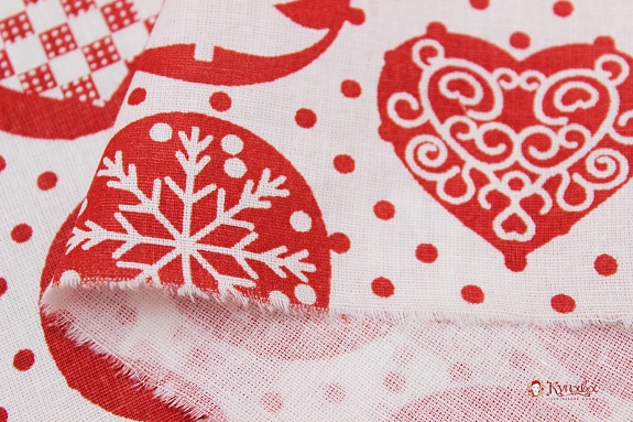 Поплин "Новогодние шары" цв. красный, ш.1.5 м, хлопок-100%,115гр/м.кв