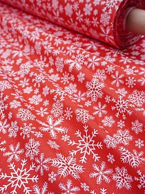 Бязь "Белые снежинки на красном", ш.1.5м, хлопок-100%, 120гр/м.кв