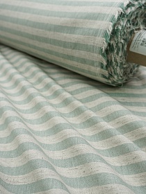 Мерный лоскут Полульняной перкаль постельный "Полоска (1см*1см)" цв.морозно-зеленый меланж, (комп), ш.2.2м, лен-30%, хлопок-70%, 120гр/м.кв