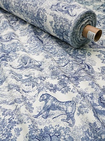 Интерьерный хлопок "Туаль де Жуи - Дикий мир" цв.джинсово-синий, ш.1.5м, хлопок-100%, 245гр/м.кв