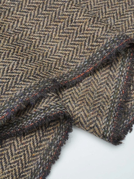 Шерсть пальтово-костюмная Твид "Елочка" цв.коричневый, ш.1.5м, шерсть-50%, п/э-50%, 320гр/м.кв