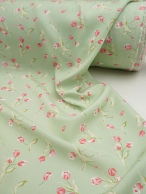 Штапель Премиум "Милые тюльпанчики" цв.морозно-зеленый, ш.1.45м, вискоза-100%, 120гр/м.кв