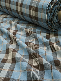 Фуле "Клетка" цв.сине-голубой/т.коричневый, СОРТ2, ш.1.45м, хлопок-100%, 160гр/м.кв