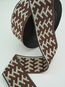 Жак.лента 65мм Коричневый/бежевый орнамент на белом