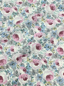 Ситец "Морозные пионы" цв.серо-голубой/лилово-розовый, ш.1.5м, хлопок-100%, 94гр/м.кв