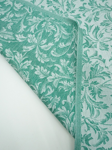 Полульняной жаккард "Перепев" цв.нефритовый, ш.1.6м, лен-50%, хлопок-50%, 210гр/м.кв