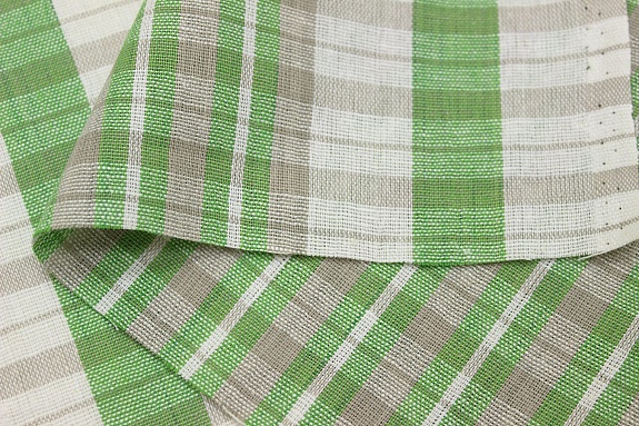 Холст полотенечный "Салатово-бежевая клетка с белой полоской", ш.0.5м, лен-30%, хл-70%, 140 гр/м.кв