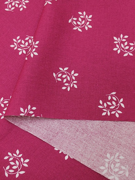 Сатин кардный набивной "Белые веточки на малиновом", СОРТ2, ш.1.0м, хлопок-100%, 150гр/м.кв