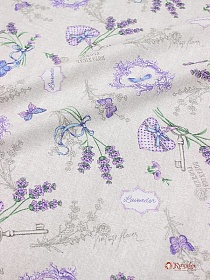 Саржа с пропиткой "Лаванда с сердечками", ш.1.45м, хлопок-100%, 180гр/м.кв