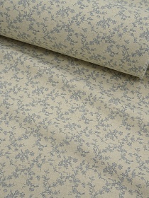 Хлопколен ("Digital") "Туаль де Жуи - прованс цветы" цв.джинс (на суровом),  ш.1.4м, лен-15%, хл-85%, 125гр/м.кв