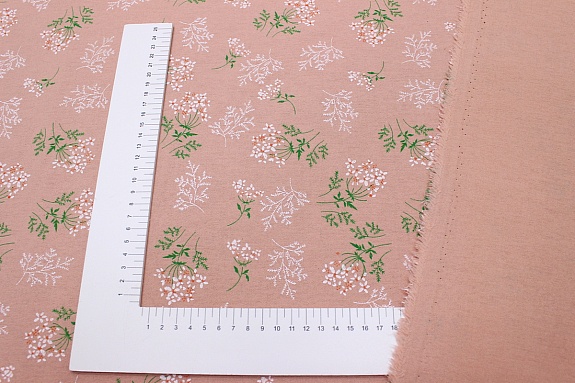 Теплый хлопок "Веточки ромашки" цв.пыльный розово-персиковый, СОРТ2, ш.1.5м, хлопок-100%, 150гр/м.кв