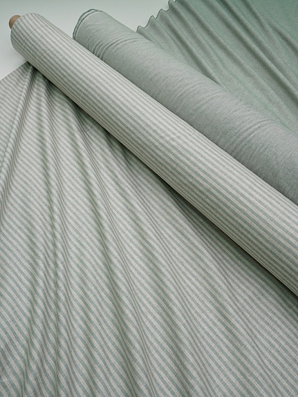 Полульняной перкаль постельный "Полоска (0,5см*0,5см)" цв.морозно-зеленый меланж, (комп), ш.2.2м, лен-30%, хлопок-70%, 120гр/м.кв