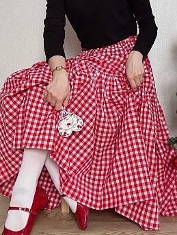 Юбка из вареного хлопка в клетку в цвете красно-бордовом