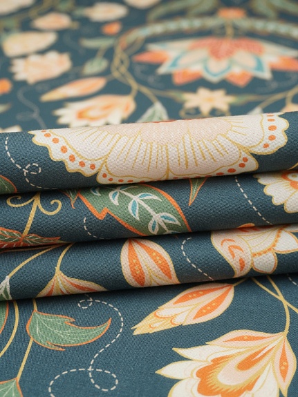 Перкаль Премиум (Digital) "Цветы прованс т.лазурно-серый фон", ш.1.5м, хлопок-100%, 120гр/м.кв