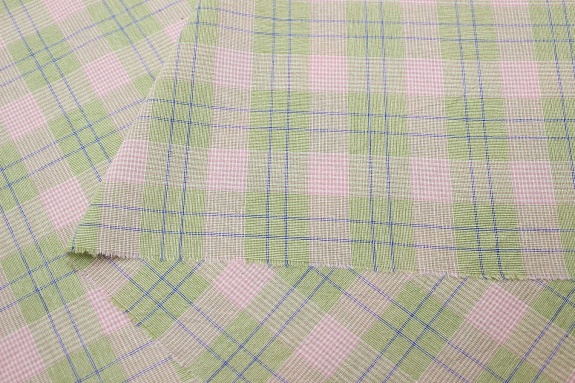 Вареный (стираный) хлопок "Тройная клетка" цв.фисташковый/розовый, ш.2.5м, хлопок-100%, 125гр/м.кв