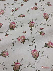 Брак(уценка) Бязь "Зайцевские розочки на серо-бежевом"(розовые бутоны), ш.1.5м, хл-100%, 120гр/м.кв