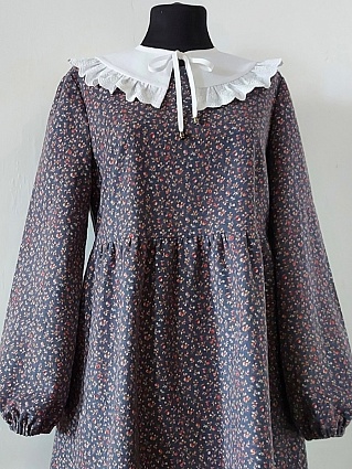 Платье из теплого хлопка "Брусника" в винтажно-сером цвете