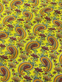 Бязь "Оранжевые огурчики на желтом", ш.1.5м, хлопок-100%, 120гр/м.кв