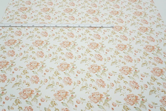 Штапель Премиум (Digital) "Майская роза" цв.белый, ш.1.45м, вискоза-100%, 105гр/м.кв