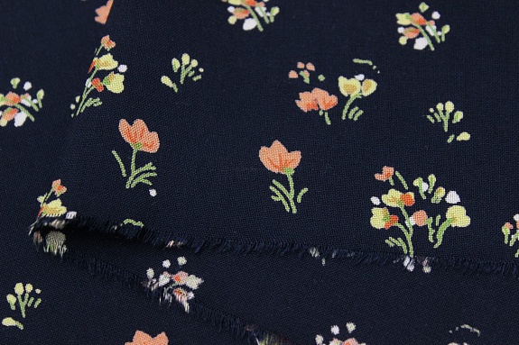 Штапель Премиум "Аленький цветочек" цв.чернильный, ш.1.43м, вискоза-100%, 120гр/м.кв