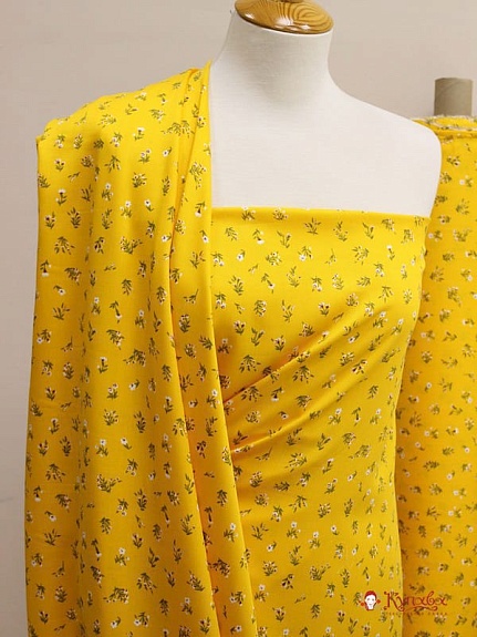 Плательная вискоза "Весенние букетики на желтом", ш.1.45м, вискоза-100%, 145гр/м.кв