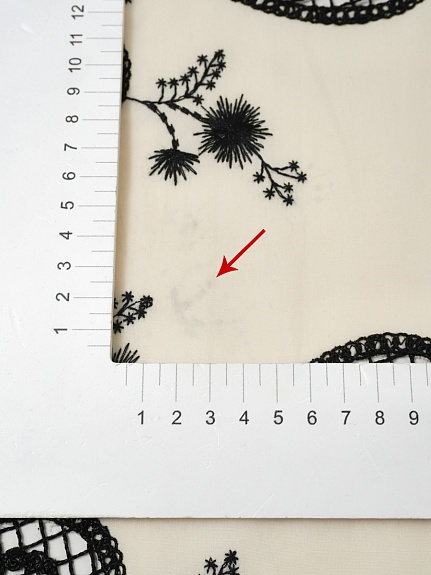 Вышитая ткань "Ажурная капель по кайме" цв.экрю, СОРТ2, ш.1.3м, хлопок-100%, 110гр/м.кв