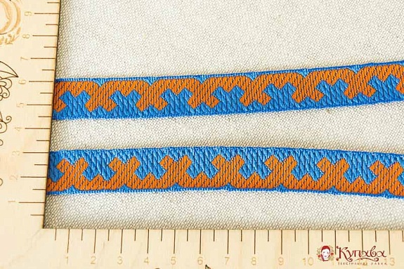 Жак.лента 18мм Оранжевый орнамент на синем