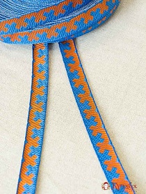 Жак.лента 18мм Оранжевый орнамент на синем