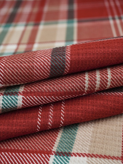 Вафельное полотно (холст) "Фокстрот" цв.бежевый/красный терракот, ш.0.5м, хлопок-100%, 165гр/м.кв