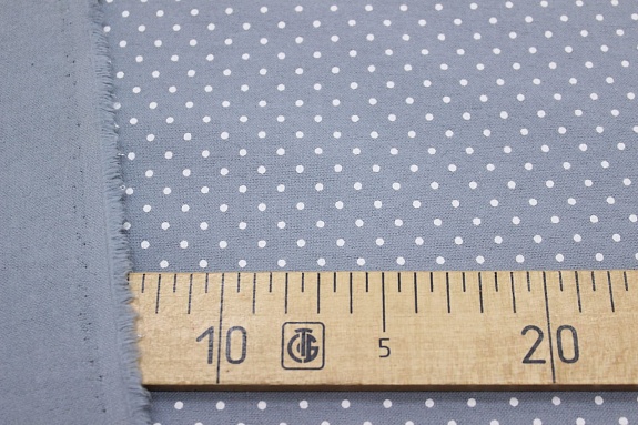 Теплый хлопок "Белый горох (2мм) на серо-голубом", СОРТ2, ш.1.48м, хлопок-100%, 140гр/м.кв