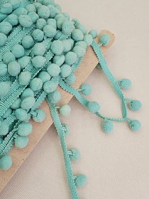 Брак(уценка) Тесьма "Помпоны" цв.мятно-бирюзовый, ш.тесьмы без помпона-10мм; помпон Ø-15мм, п/э-100%