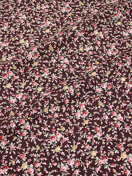 Импорт. хлопок "Мелкие розовые букеты на шоколадно-вишневом", ш.1.47м, хлопок-100%, 100гр/м.кв