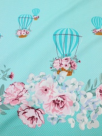 Мерный лоскут(ткань в отрезах) - Рогожка Премиум "Путешествие Эльзы - воздушные шары" цв.мятный