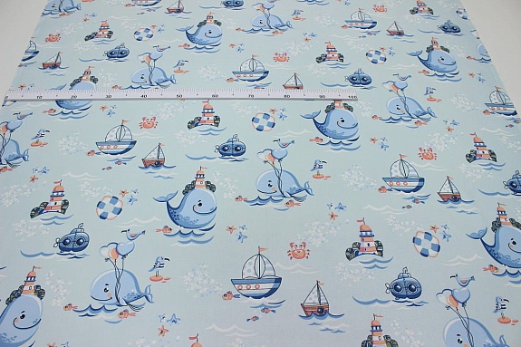 Поплин "Веселый китенок", ш.1.5м, хлопок-100%, 115гр/м.кв